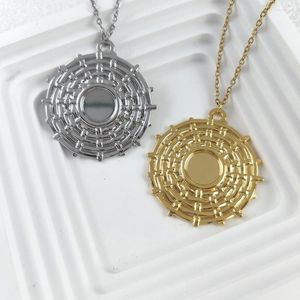 Pendant Necklaces Women Disc Stainless Steel Gold Color Long Chain Necklace Engagement Jewelry Gift