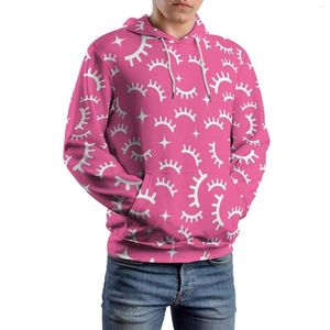Men's Hoodies Eyelashes Lash Loose White And Pink Pretty Pullover Hoodie Man Long-Sleeve Oversized Street Wear Printed Clothing