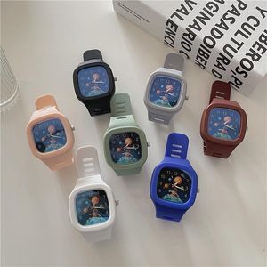 Relógios de pulso Moda Ladies Assista Square Quartz Astronaut Pattern Dial Watches Casual Strap Relógio Motivo Pulso para Mulheres