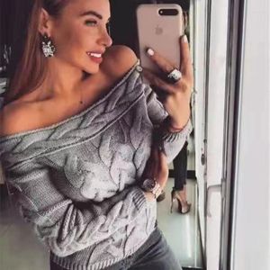 Swetry damskie 2023 Modna prosta szyja skręcona z ramion Knitwear Sweater Autumn Zima swobodne pulover z długim rękawem Top 23767