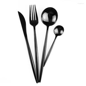 Geschirrsets 1PCS Schwarzes Tischgeschirr Set 18/10 Edelstahl Silbermesser Fork Spoon Tea Dinner Party Besteck