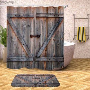 Shower Curtains 3D Bathroom Shower Curtain Wood Grain Brick Pattern Waterproof Bath Curtains for Bathtub Bathing Cover Large Wide R230829