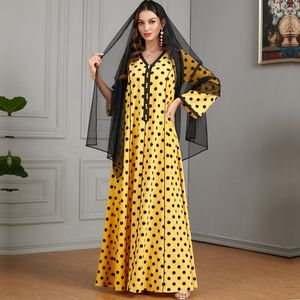 QNPQYXアラブ新しいイスラム教徒ポルカドットロングドレス女性ローブファッション気質女性のマキシドレス3512