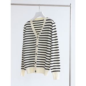 Women's Knits Tees Cotton Thick Unilateral Striped Knitted Sweater Cardigan AutumnWinter Coat Loose Top Casual and Simple 230821