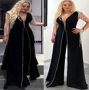 Augusti Aso Ebi Black A-Line Jumpsuits Prom Dress Beaded Crystals Evening Formal Party Second Reception Födelsedagsengagemang Klänningar Klänningar Robe de Soiree ZJ7105