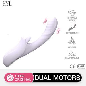 Rabbit Clitoral Vibrator with Tongue Licking Dildo Female Finger G-spot Adult Dual Stimulator Massager Women