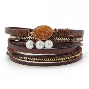 Strand Women Leather embrulhada com bracelete magnético Tennis Bangle Pearl Beads Jóias de pulseiras de cristal para irmãs meninas adolescentes mãe mãe