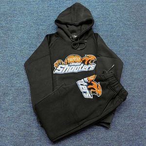 Trapstar londres laranja tigre cabeça bordado conjunto feminino casual esportes topos masculino hip hop rua hoodie outono/inverno outerwear