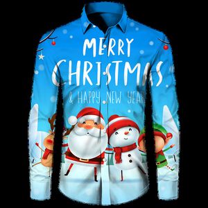 Herrens avslappnade skjortor Festival Dress Christmas Long Sleeve Shirt Lapel Men's Shirt 3D Tryck Luxury Men's Clothing Shirt for Men 230822