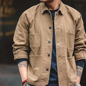 Men's Jackets Maden Vintage Paris Buckle for Men Loose Cotton Solid Chore Coat Amekaji Workwear Military Casual Jacket Man Clothing 230821