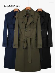 Men's Trench Coats Long Knee Length Coat For Fashion Multiple Pockets Double Breasted Split Back British Tough And Thick Inner Liner