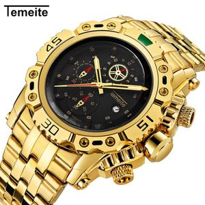 Top TemeTe Business Casual Fashion Gold Quartz Watch Full Edelstahl Casual Männer Uhr Male Uhr Armbandwatch287f