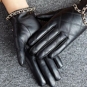 5本の指の手袋冬のファッションクラシックトレンディブランドラックスリーデザインレザーグローブレディキープウォーミュースクリーントップレイヤーシープスキンC290V