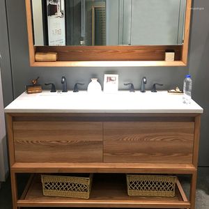 Bath Accessory Set Nordic Bathroom Oak Solid Wood American Style Cabinet Combination Washbasin Mirror Double Basin