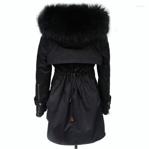 Women's Trench Coats 2023 Winter Women Jackets Real Large Raccoon Fur Collar Thick Ladies Parkas Army Green Female Outerwear