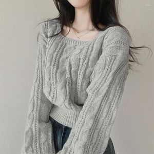 Women's Sweaters Real S Fried Dough Twists Sweater Winter Korean Chic Lazy Style Lantern Sleeve Solid Color Square Neck Pullover Long