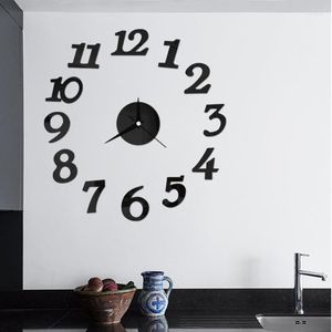 Настенные часы Mordern Design Номер наклейки Diy Clock Silent Quartz для домашнего офиса декор Акриловое зеркало Черное Рождество