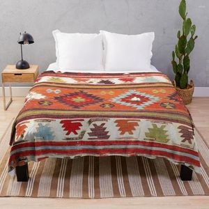 Filtar Konya Central Anatolian Kilim Print Plaid med tofsar Flanell Bakugo Throw Filt