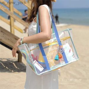 TOTES Moda Şeffaf Büyük Tote Çanta Tasarımcısı Clear Pvc Kadın Çanta Lüks Omuz Crossbody Çantalar Yaz Plajı Jelly Bag 2023 HKD230822