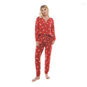 Pijamas de flanela quente e de flanela quente de roupas de dormir outono feminino