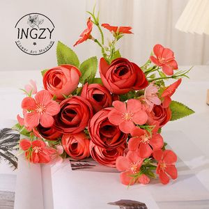 Decorative Flowers Wreaths Ingzy 5Forked Silks Rose Lily European Style Multicolor Bride Flower Bouquet Wedding Family Party Decoration Fake 230822