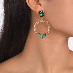 Dangle Ohrringe Grüne Strasssteine ​​Reifen für Frauen Vintage Rund Big Circle Luxusohrringschmuckzubehör Großhandel Großhandel