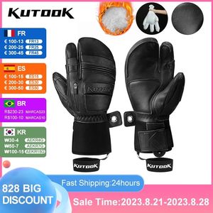 Sports Gloves KUTOOK Winter Ski Goatskin Leather Mittens 3 M Thinsulate Snowboard Thermal Warm Skiing Waterproof Men Women 230821