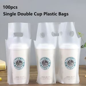 Hediye sargısı 50100pcs Plastik Ambalaj Çantası Beyaz Şeffaf Kahve Tote Tek Çift Bardak Süt Çay İçecek Çantaları Parti Çerçevesi 230822