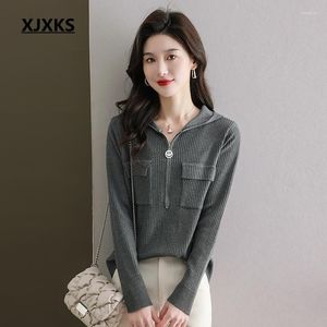 Women's Sweaters XJXKS Fashion Hooded Sweater 2023 Autumn High Quality Wool Knit Pullover Solid Color All-match Athletic Casual