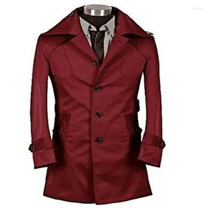 Men's Trench Coats Designer Slim Sexy Mens Overcoat Long Sleeve Clothing Business Casaco Masculino Wine Red