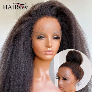 Syntetiska peruker 30 tum kinky rak transparent spets främre mänskliga hår för kvinnor Yaki Glueless stängning Wig 230821