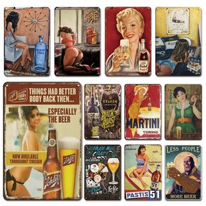 Vintage Pin Up Gir Metal Poster Wall Decorative Beer Brand Metal Plates Retro Kitchen Tiki Bar Sexy Woman Tin Sign Decoration Plaque Chic Iron Painting 30X20CM w01
