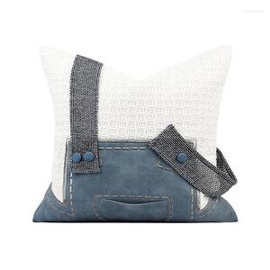 Poduszka niebieski pasek dżinsowy Zestaw okładki Ins Fashion Throw poduszki do sypialni Dzieci Domowe Domowe S 45x45 cm