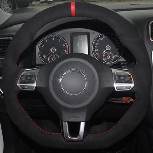 Black Suede Car Steering Wheel Cover for Volkswagen Golf 6 GTI MK6 VW Polo GTI Scirocco R Passat CC R-Line 2010280W