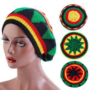Berets Beret Knitted Cap For Mens Women Jamaican Rasta Knit Beanie Hat 2023 Winter Multi-colour Leaves Hip Hop Fashion Haircover