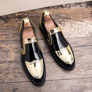 Dress Shoes Spring leather shoes Gold Bright leather oxford shoes for men luxury brogues mens formal comfortable moccasin men shoes 230821