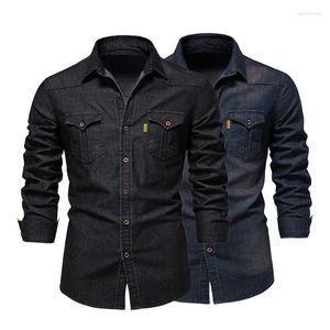 Men's Casual Shirts Men Cotton Denim Long Sleeve Cowboy Shirt Slim Blouses Fashion Soild Top Oversized For Clothing