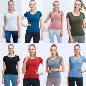 LU-08 Donna che lavora a maglia Yoga Manica corta Tinta unita Nudo Sport Modellamento Vita attillata Fitness Allentato Jogging Abbigliamento sportivo