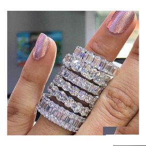 Bröllopsringar Luxury 925 Sterling Sier Band Eternity Ring for Women Ladies Big Finger Party Anniversary Gift Lots BK Jewelry R4577 X Otsu3