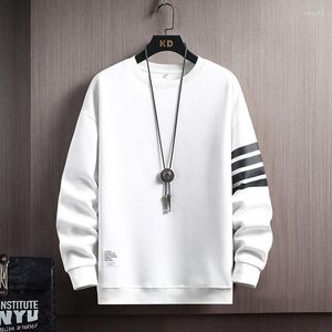 Men's Hoodies Autumn Stripe Waffle Sweater American Loose Round Neck Long Sleeve Undercoat Four Bar Coat Men