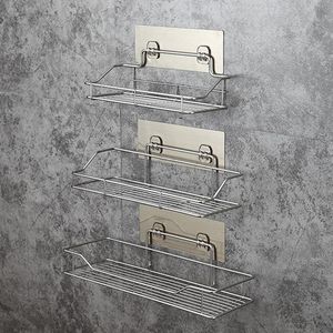 Bathroom Shelves Stainless Steel Bathroom Storage Shelf Punch-Free Kitchen Bathroom Toilet Wall Hanging Storage Rack 230821