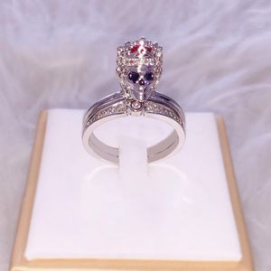 Cluster Rings Exquisite Crown Skull Red Crystal Ring Fashionable Punk Style Women's