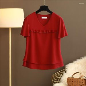 Women's Blouses Arrival Summer Korean Brand Large Size Women Clothing Loose Western Style Top V-neck Chiffon Short Sleeve Bustier De