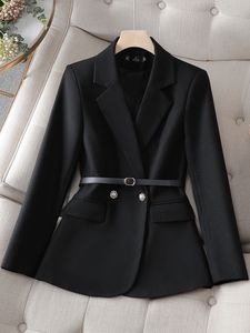Feminino traje blazers de alta qualidade feminino outono outono inverno rosa roxo preto manga comprida casaco de peito duplo trabalho feminino trabalho usa jaqueta slim 230821
