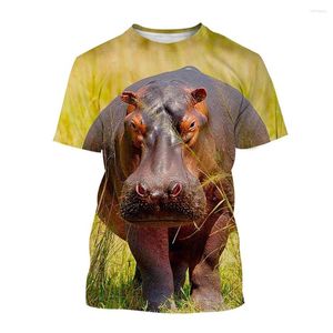 Erkek Tişörtleri Hippopotamus T-Shirts Hayvan Hippo 3D Baskı Sokak Giyim Erkekleri Moda Moda Büyük Boy Kısa Kollu Gömlek Çocuk Tees Üstleri Giyim