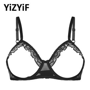 Mulheres de lingerie sexy vêem através de xícaras abertas de Bralette, ladrezas de sutiãs de mama nua de mama esbranquiçada de sutiãs erótico248g