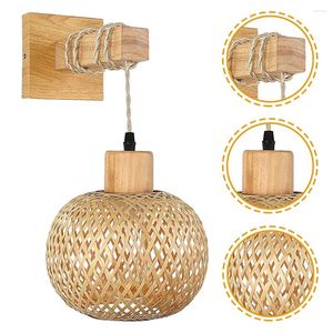 Wall Lamp Rattan Sconce Farmhouse Fixture Japanese-style Rustic Bathroom Light Wood Wooden