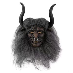 Party Masks Bull Demon King With Hair and Horn Role Spelar Mask Halloween Costume Props Funny LaTex Fun Movie 230821