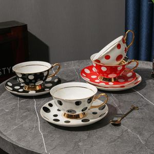 Cups Saucers Grass MIUSOU Wind Wave Point Gold-Plated Bone China Coffee Cup Light Luxury Afternoon Tea Cute