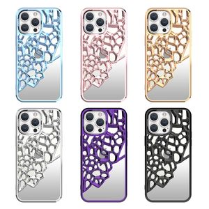 Luxury Electropated TPU Make Up Mirror Horror Hollowed Anti-Fall Honeycomb Edge Cases Plated Chockproof för 15 Plus 14 13 12 11 Pro Max